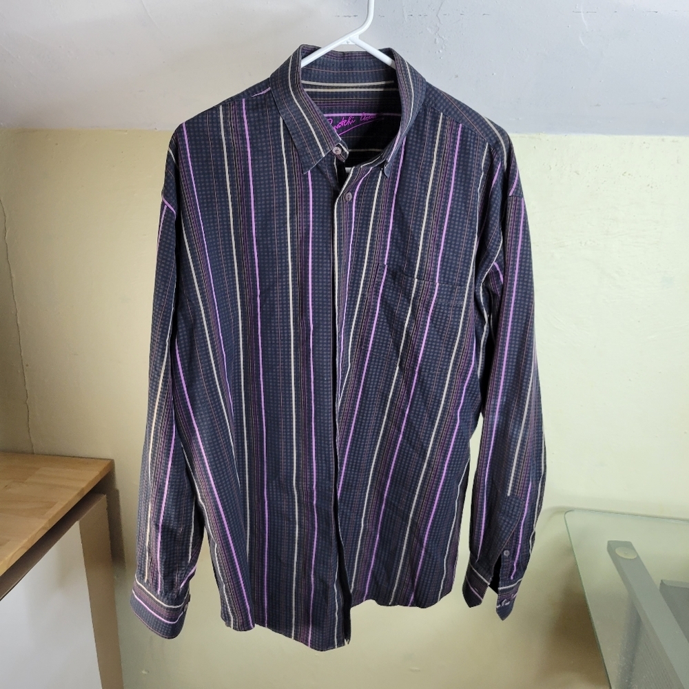 Mens Bugatchi Multi-colored Striped Long Sleeve Button front shirt Size XL